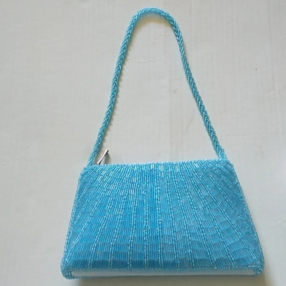 Bijoux Tender Turquoise Beaded Small Evening Purse Breaded Handle - Picture 1 of 6